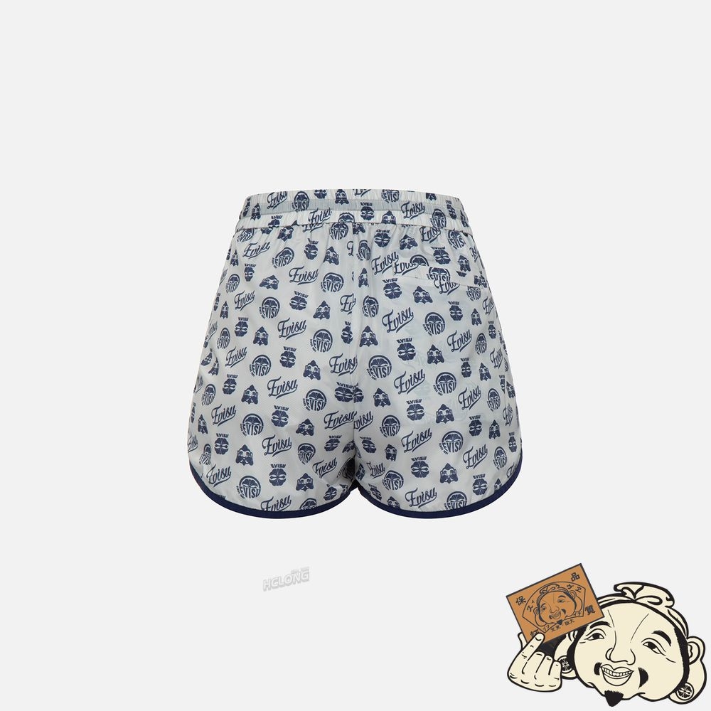 Women Evisu KAMON AND GODHEAD ALLOVER PRINT SHORTS Grise | 638KJUSNL