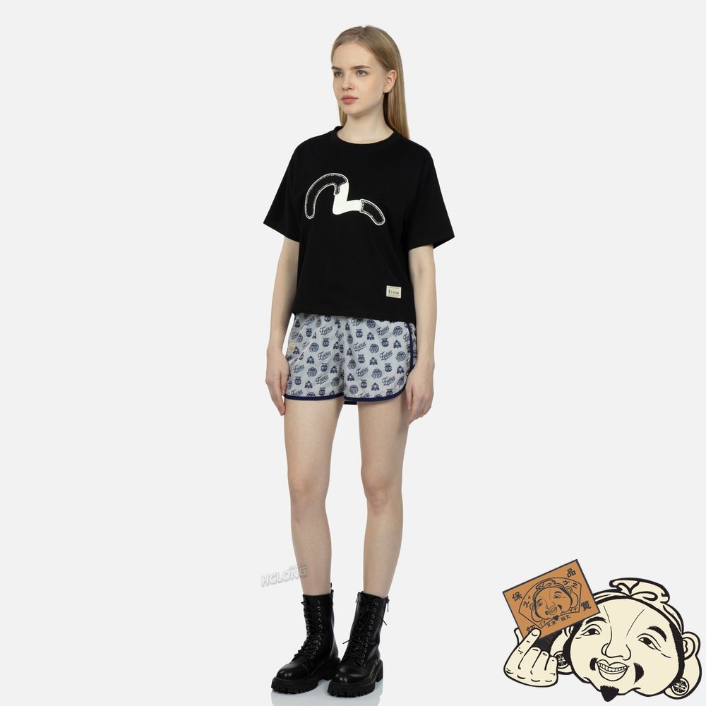 Women Evisu KAMON AND GODHEAD ALLOVER PRINT SHORTS Grise | 638KJUSNL
