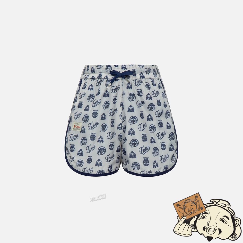 Women Evisu KAMON AND GODHEAD ALLOVER PRINT SHORTS Grise | 638KJUSNL