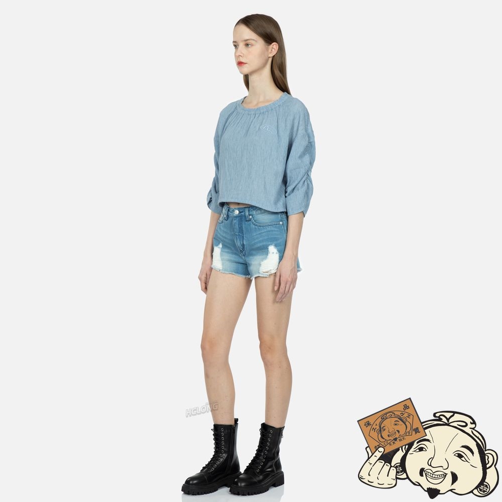 Women Evisu KAMON AND GODHEAD-PATTERN DAICOCK PRINT DENIM SHORTS Indigo | 168BQXEHA