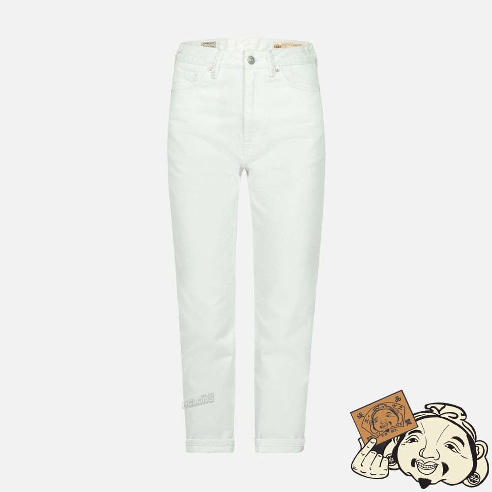 Women Evisu KAMON AND GODHEAD-PATTERN DAICOCK INSERT RELAX-FIT JEANS Blanche | 374JHRGSV