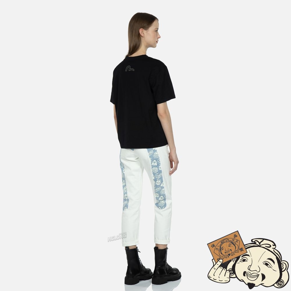 Women Evisu KAMON AND GODHEAD-PATTERN DAICOCK INSERT RELAX-FIT JEANS Blanche | 374JHRGSV