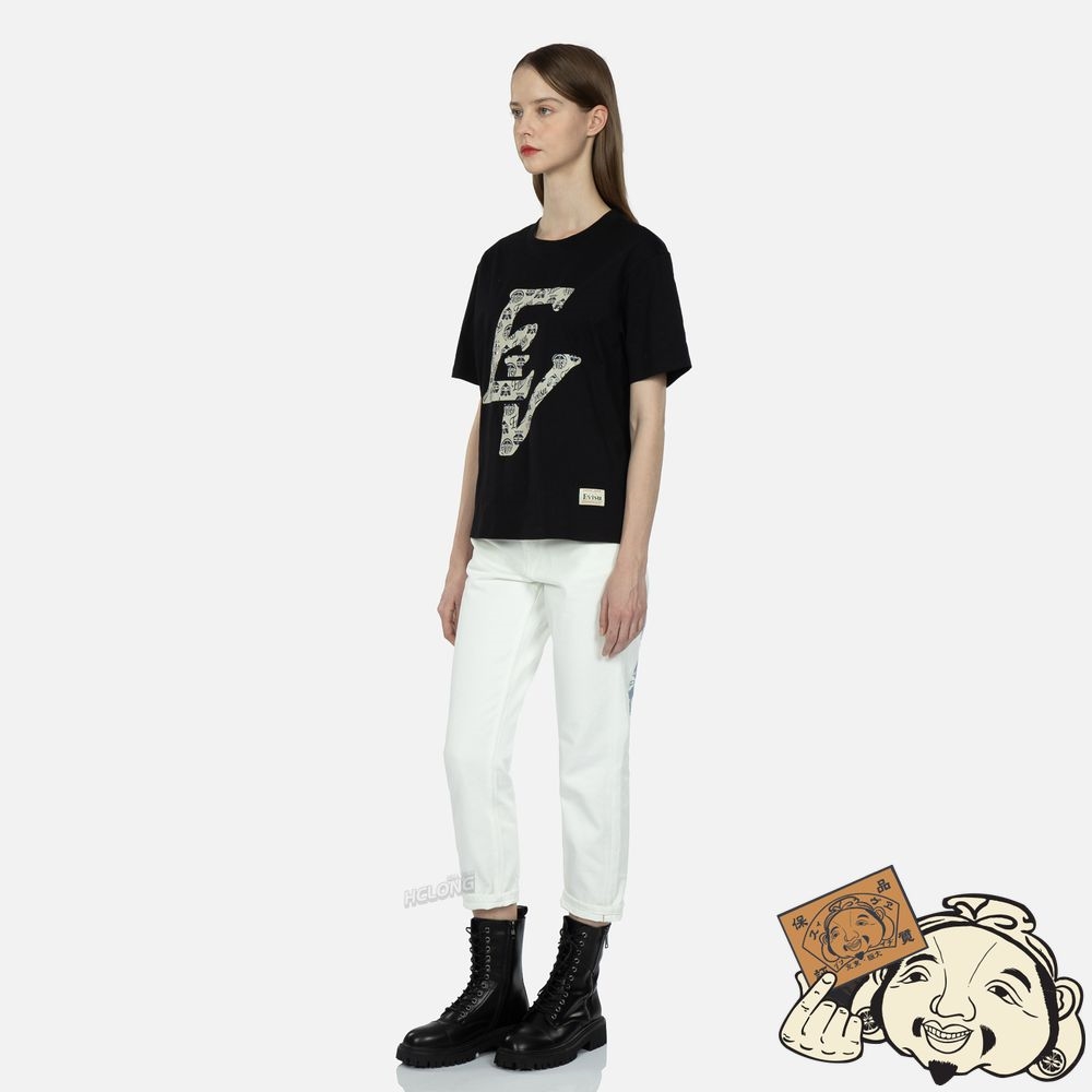 Women Evisu KAMON AND GODHEAD-PATTERN DAICOCK INSERT RELAX-FIT JEANS Blanche | 374JHRGSV