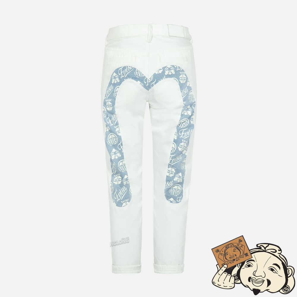 Women Evisu KAMON AND GODHEAD-PATTERN DAICOCK INSERT RELAX-FIT JEANS Blanche | 374JHRGSV
