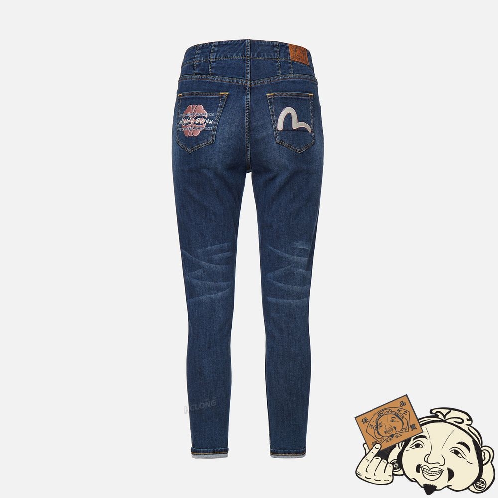 Women Evisu KAMON AND SEAGULL EMBROIDERED SKINNY JEANS Indigo | 791HLZMJC