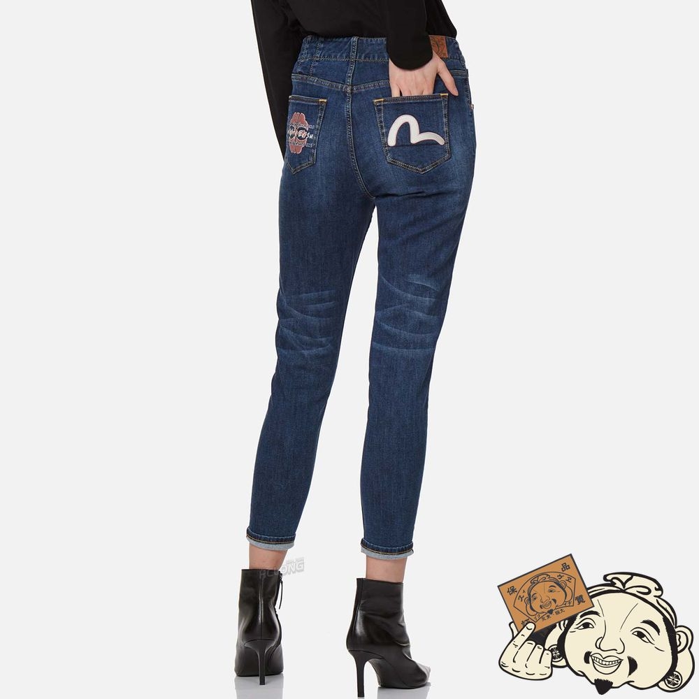 Women Evisu KAMON AND SEAGULL EMBROIDERED SKINNY JEANS Indigo | 791HLZMJC