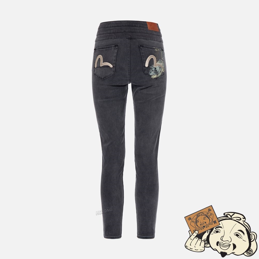 Women Evisu KOI PRINT AND SEAGULL EMBROIDERY SUPER HIGH-WAIST SKINNY JEANS Noir | 850CBSANM