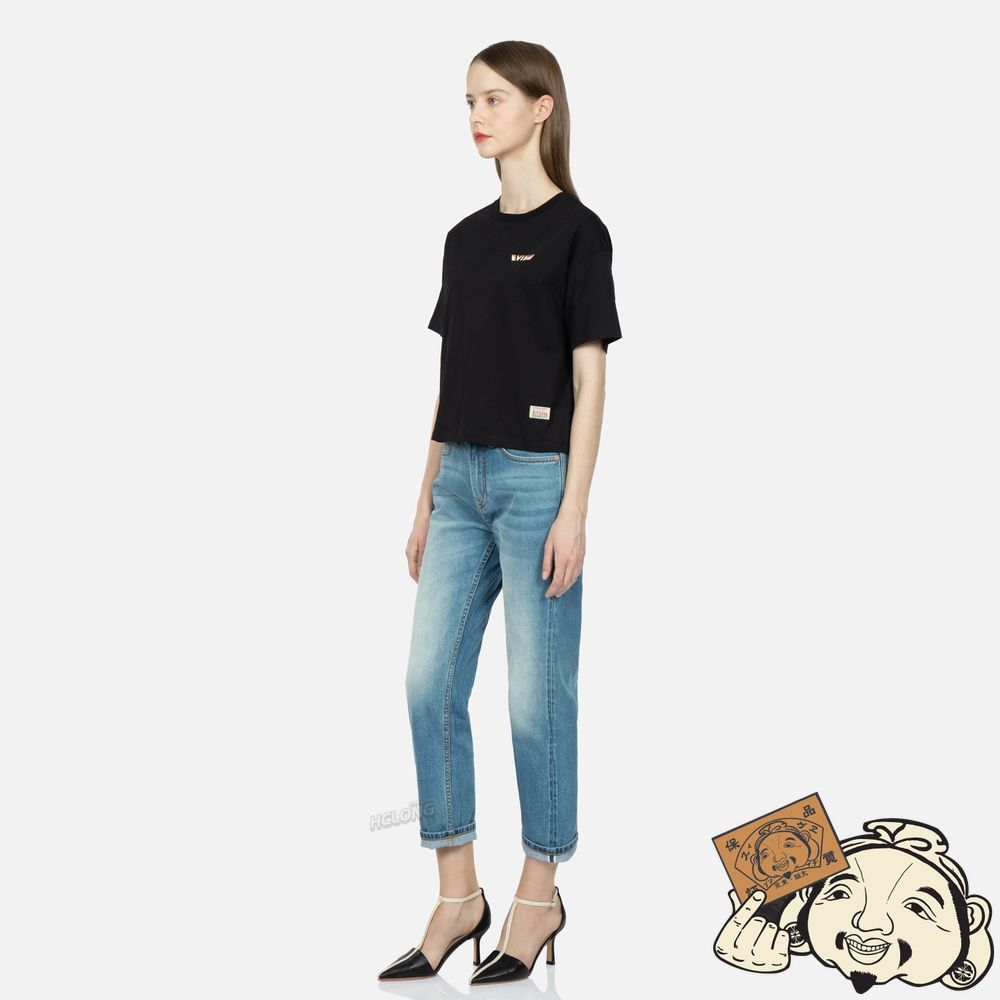 Women Evisu LOGO AND BROCADE-PATTERN KAMON PRINT T-SHIRT Noir | 178UQWMCI