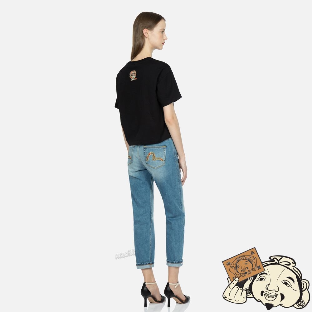 Women Evisu LOGO AND BROCADE-PATTERN KAMON PRINT T-SHIRT Noir | 178UQWMCI