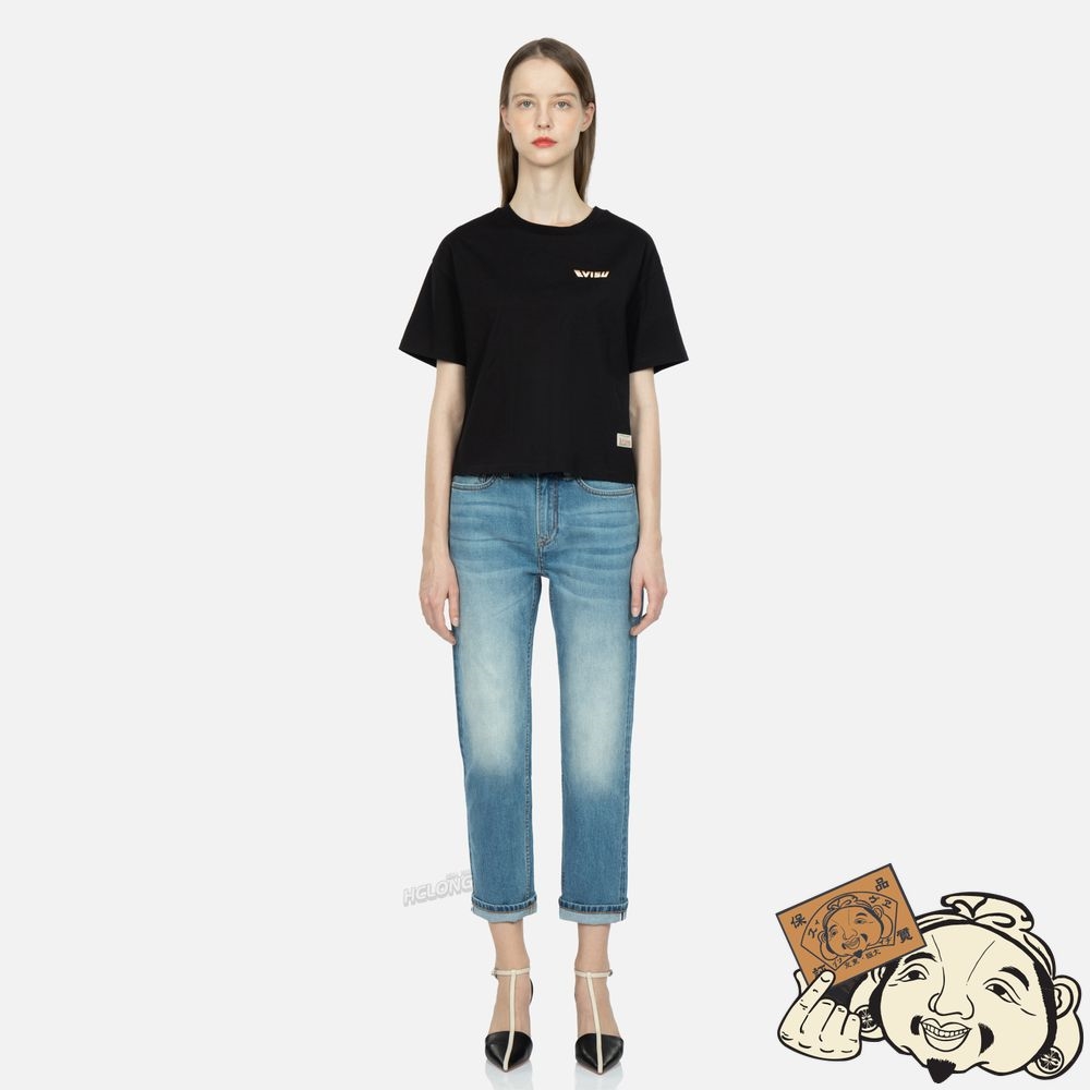 Women Evisu LOGO AND BROCADE-PATTERN KAMON PRINT T-SHIRT Noir | 178UQWMCI