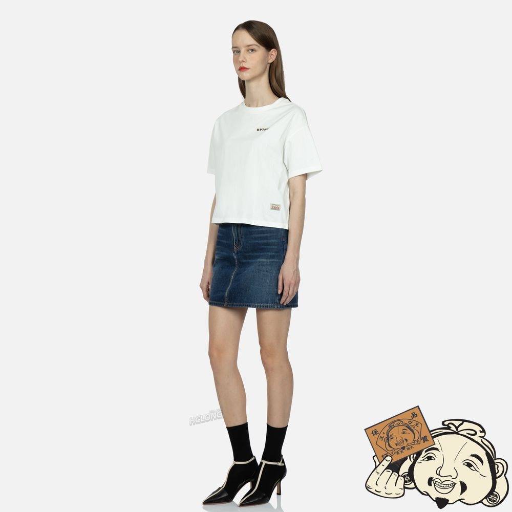 Women Evisu LOGO AND BROCADE-PATTERN KAMON PRINT T-SHIRT Blanche | 468JAVHKI