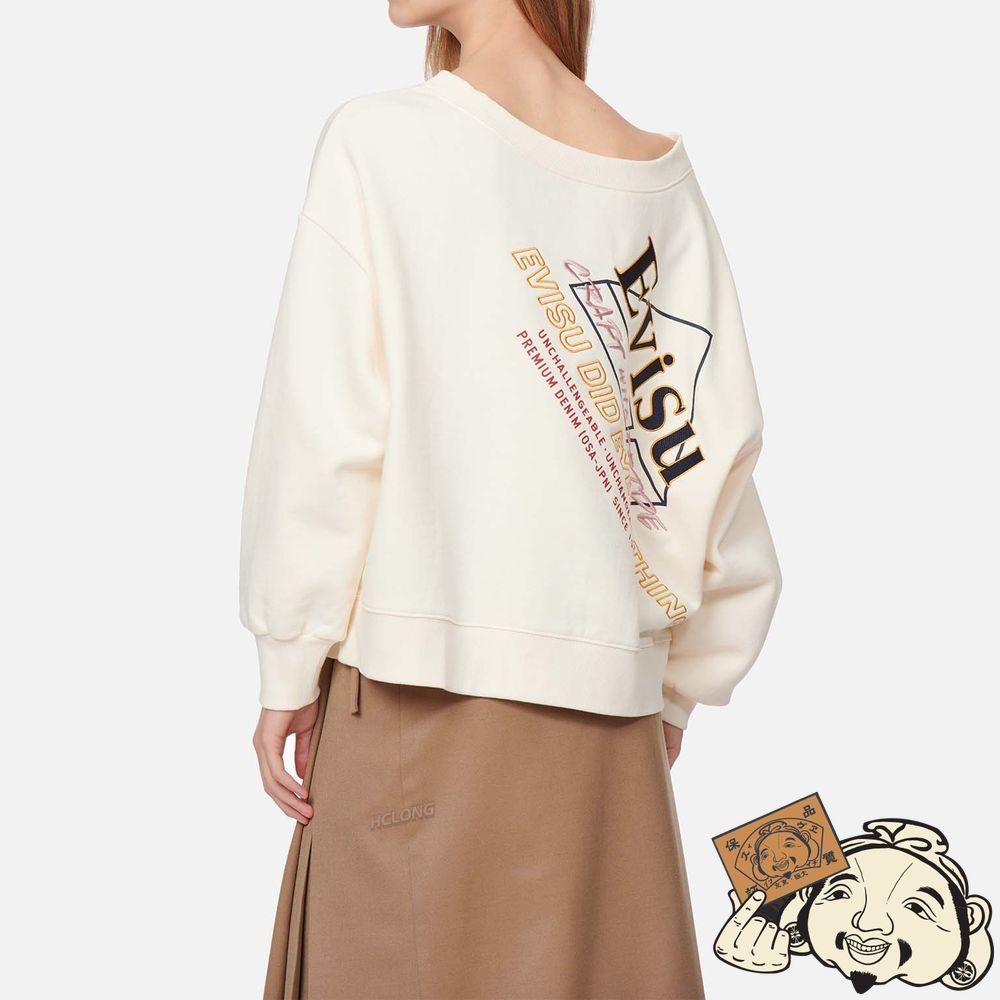 Women Evisu LOGO AND KAMON EMBROIDERED 2-WAY SWEATSHIRT Beige | 812UHFVPT