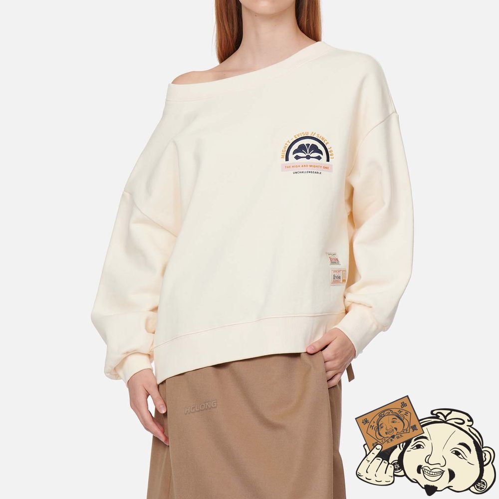 Women Evisu LOGO AND KAMON EMBROIDERED 2-WAY SWEATSHIRT Beige | 812UHFVPT