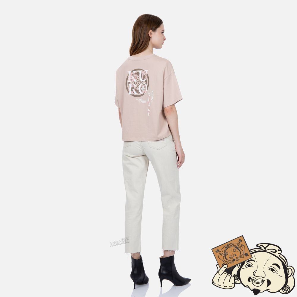 Women Evisu LOGO AND KAMON PRINT T-SHIRT Kaki | 193GMQFIZ