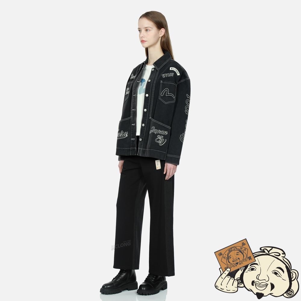 Women Evisu LOGO AND SEAGULL EMBROIDERY DENIM JACKET Grise | 167ENIDQV