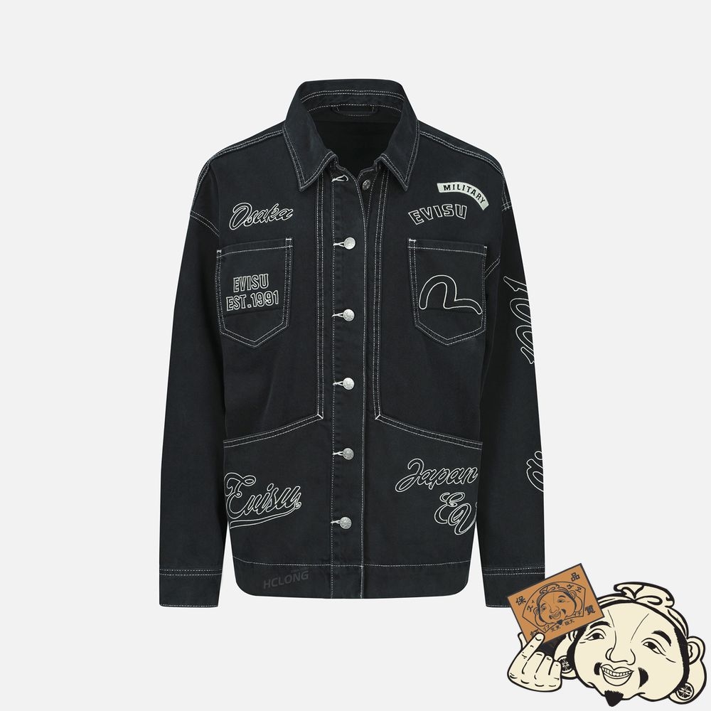 Women Evisu LOGO AND SEAGULL EMBROIDERY DENIM JACKET Grise | 167ENIDQV