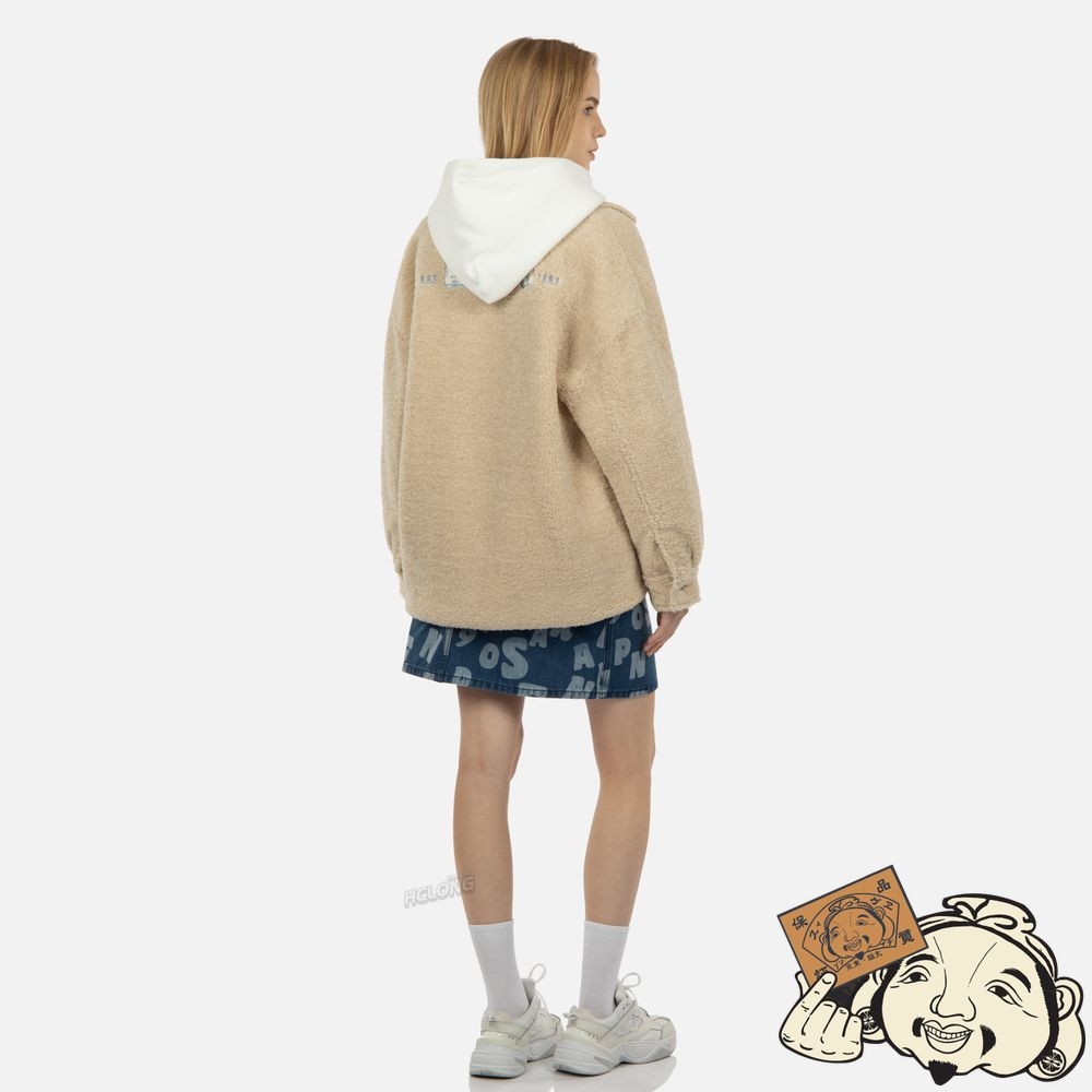 Women Evisu LOGO APPLIQUÉ SHERPA SHIRT JACKET Blanche | 905EJNTPK