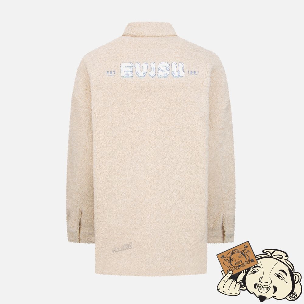 Women Evisu LOGO APPLIQUÉ SHERPA SHIRT JACKET Blanche | 905EJNTPK