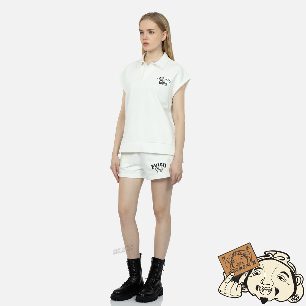 Women Evisu LOGO CALLIGRAPHY EMBROIDERY SLEEVELESS POLO SHIRT Blanche | 965ASKJXU