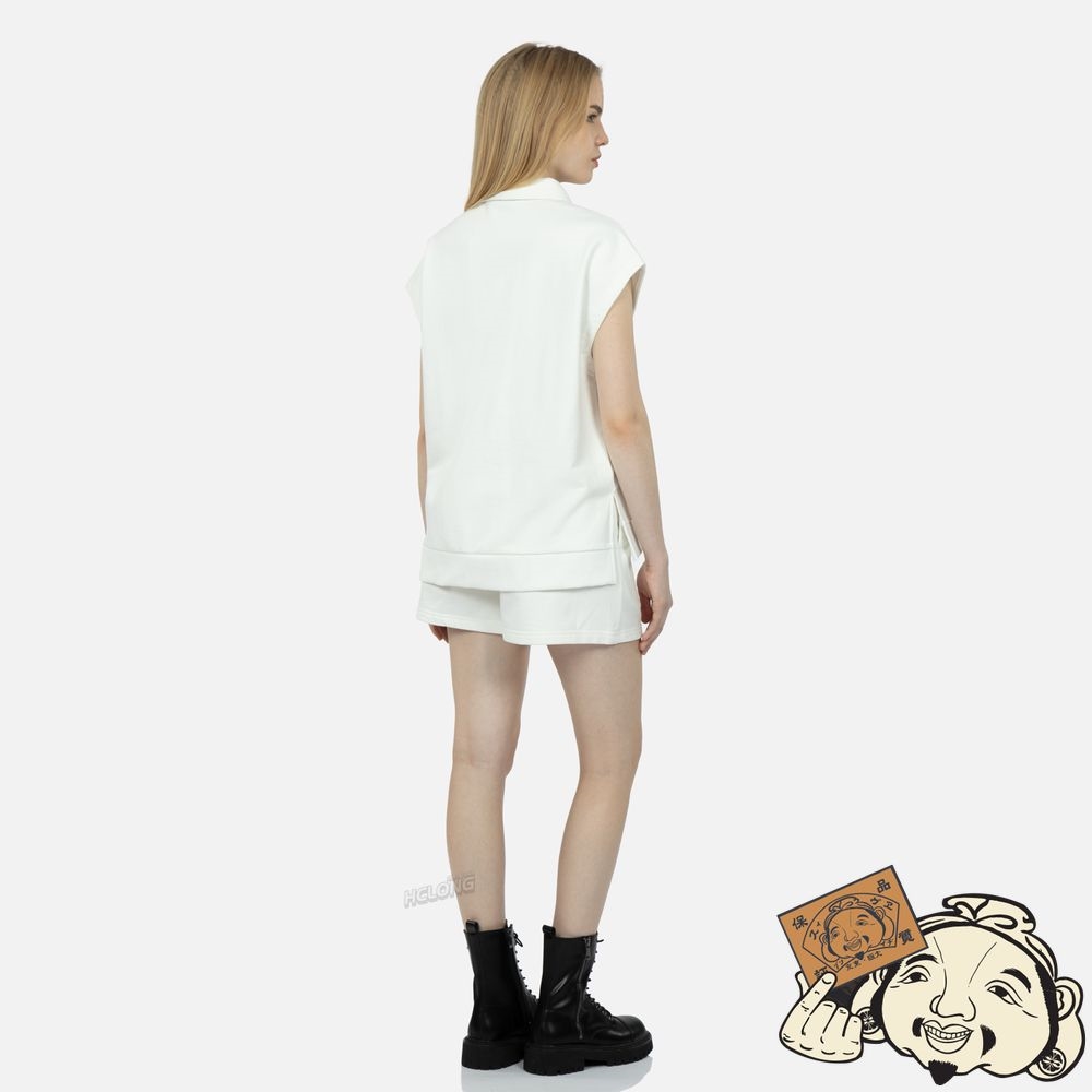 Women Evisu LOGO CALLIGRAPHY EMBROIDERY SLEEVELESS POLO SHIRT Blanche | 965ASKJXU