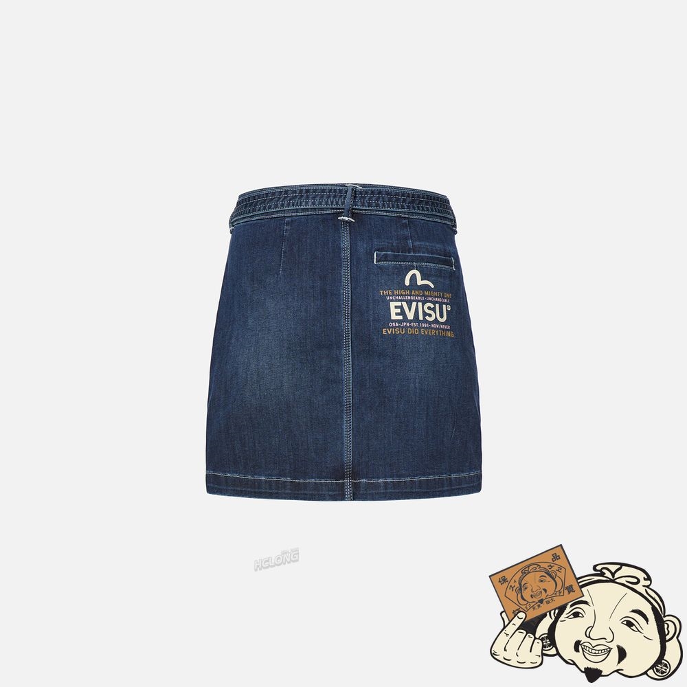 Women Evisu LOGO DENIM SKIRT WITH CARGO POCKET Indigo | 854EKOTMH