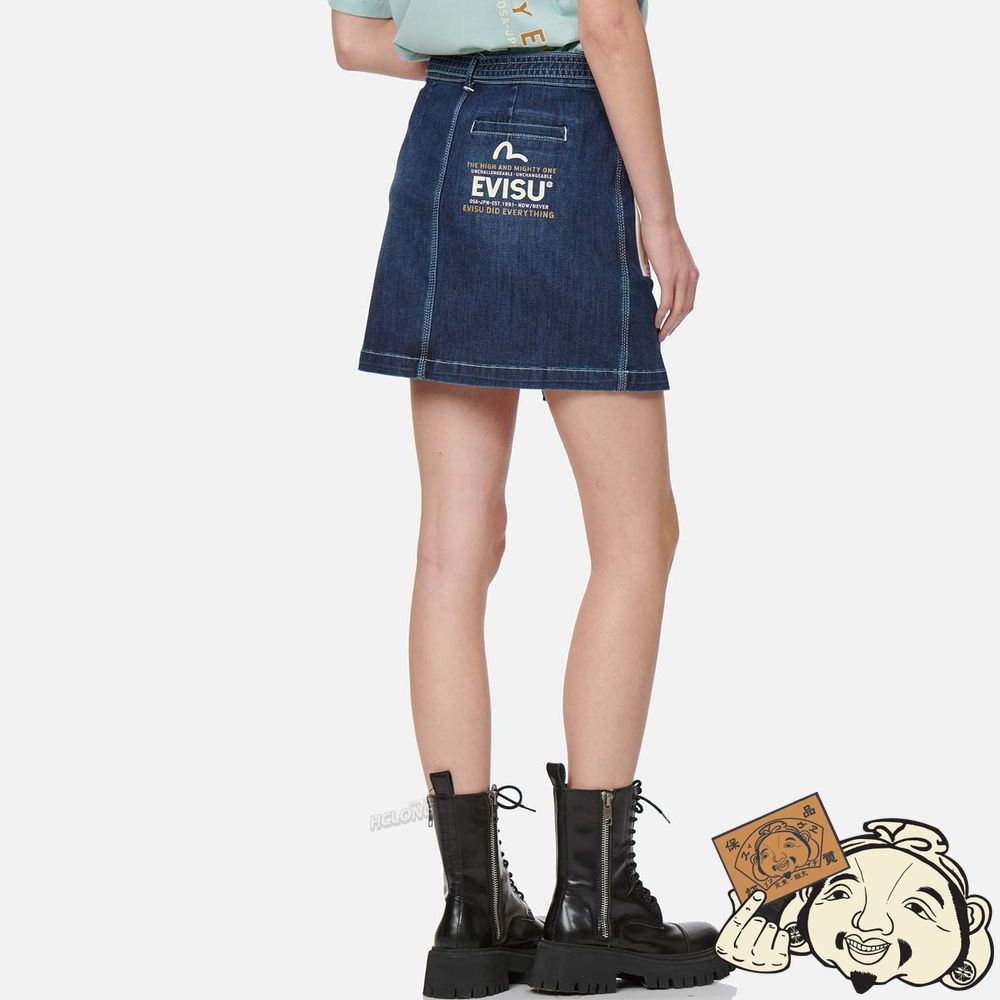 Women Evisu LOGO DENIM SKIRT WITH CARGO POCKET Indigo | 854EKOTMH