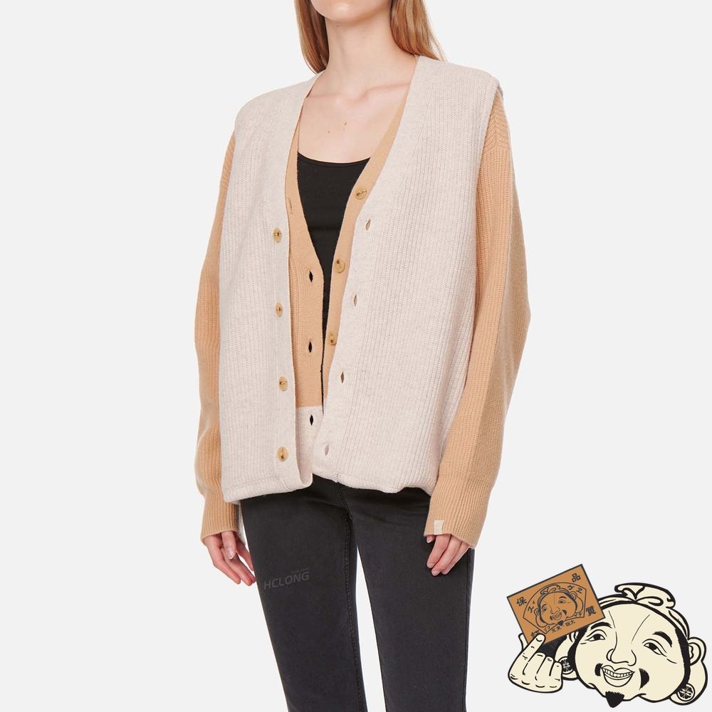 Women Evisu LOGO EMBROIDERED 2-IN-1 KNITTED CARDIGAN Kaki | 194NUHDQF