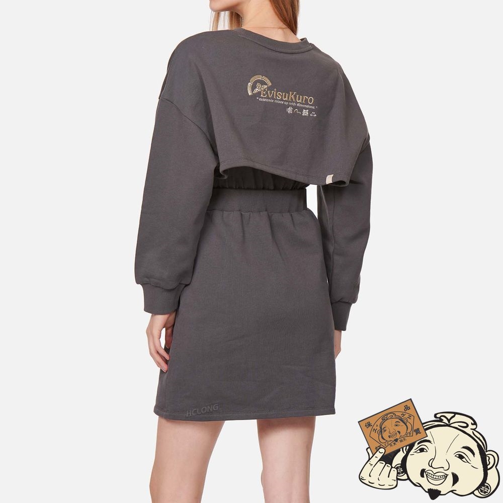Women Evisu LOGO EMBROIDERED 2-IN-1 SWEAT DRESS Grise | 127GVMBZR