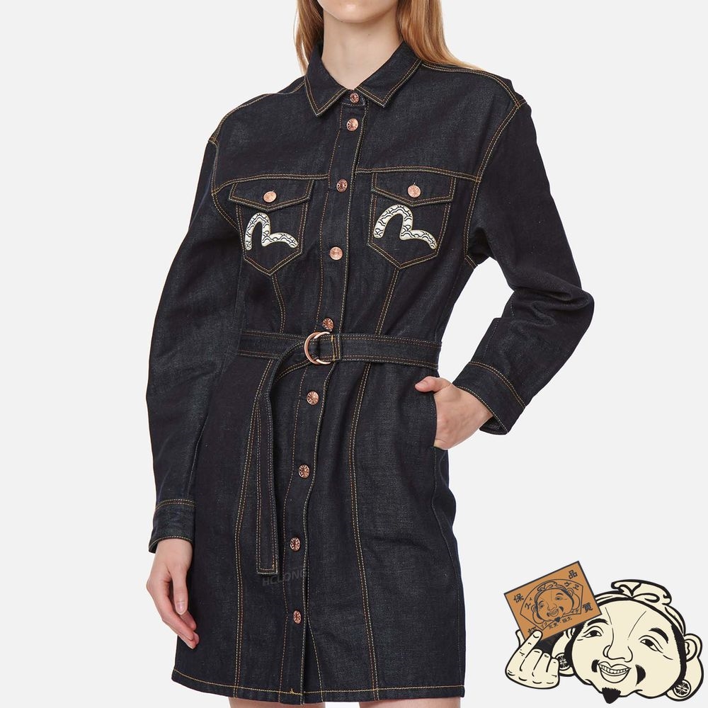 Women Evisu LOGO EMBROIDERED DENIM DRESS Indigo | 618KIBWJX