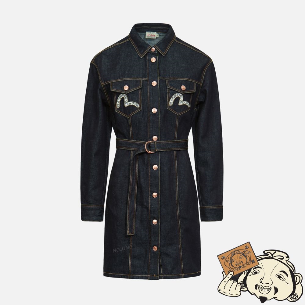Women Evisu LOGO EMBROIDERED DENIM DRESS Indigo | 618KIBWJX