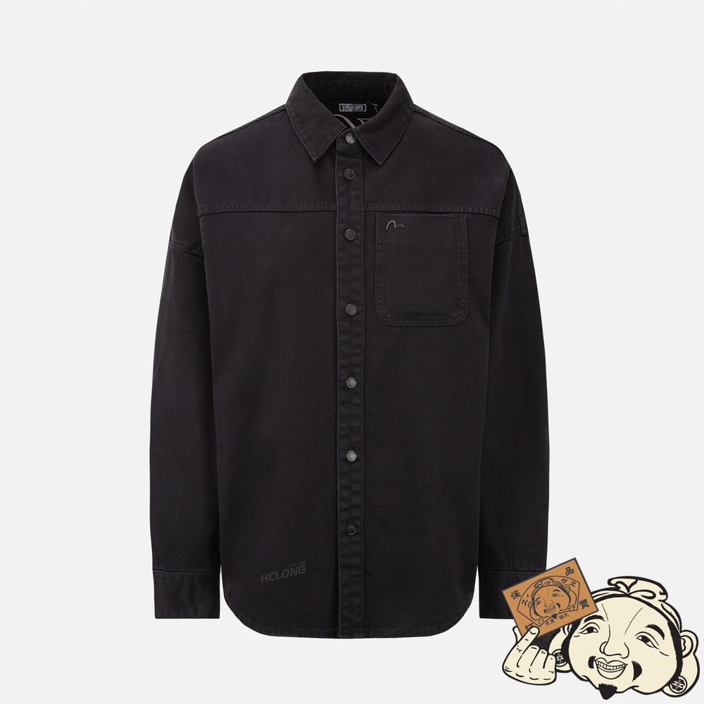 Women Evisu LOGO EMBROIDERED DENIM SHIRT CHARCOAL | 236ZENIXY