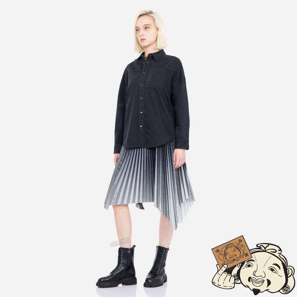 Women Evisu LOGO EMBROIDERED DENIM SHIRT CHARCOAL | 236ZENIXY