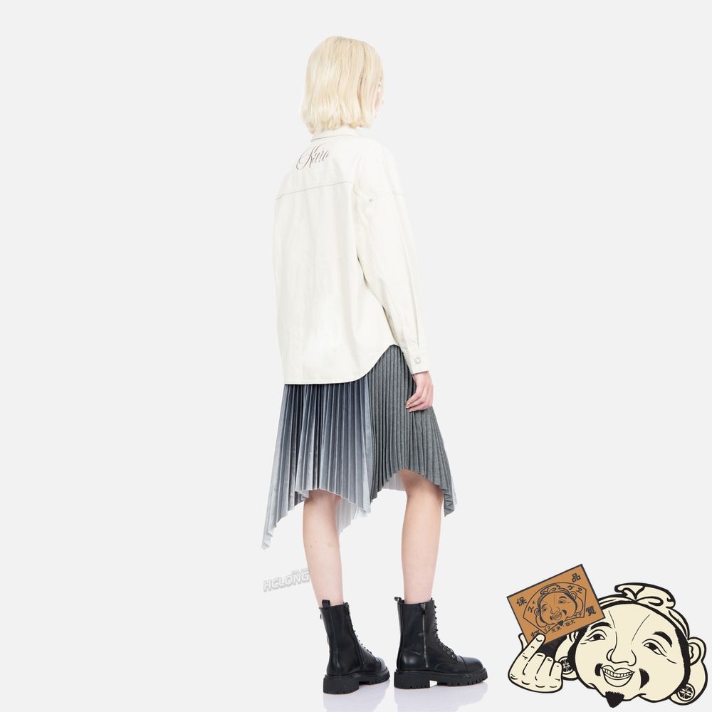 Women Evisu LOGO EMBROIDERED DENIM SHIRT Beige | 893ZYHQFC