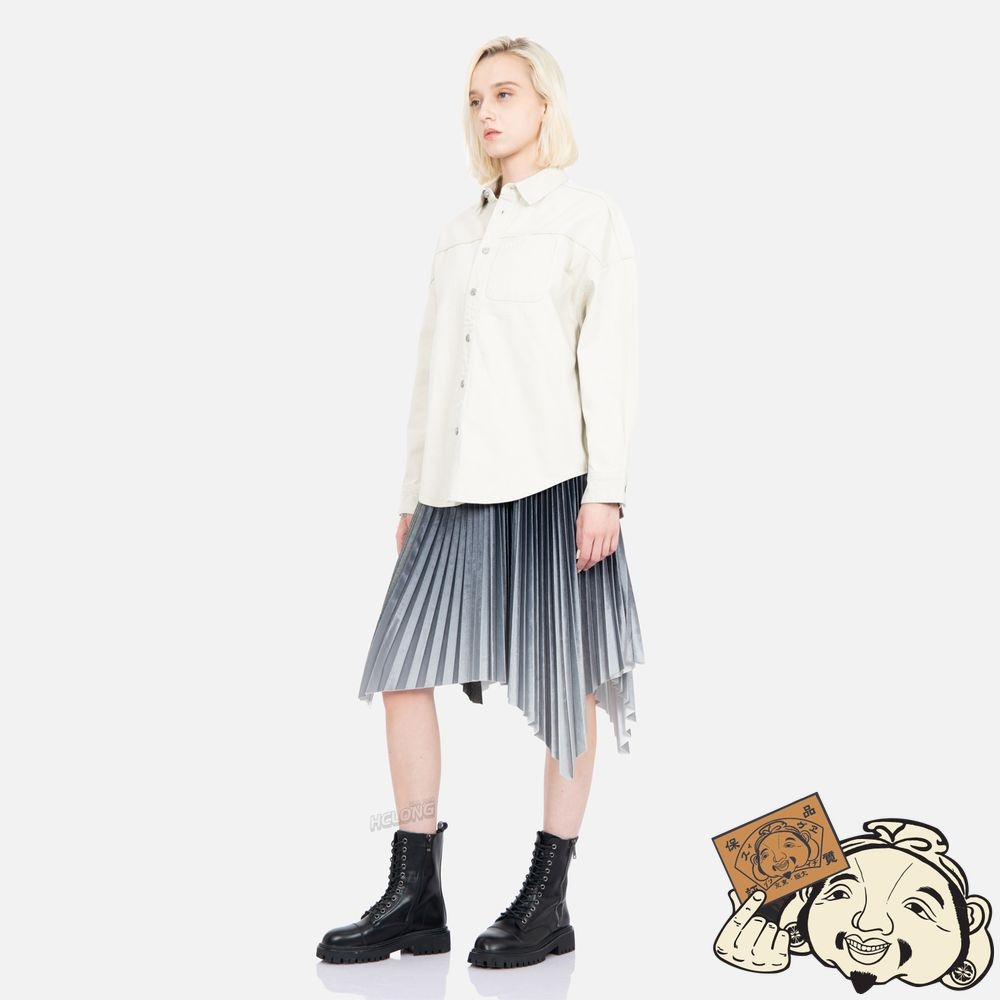 Women Evisu LOGO EMBROIDERED DENIM SHIRT Beige | 893ZYHQFC