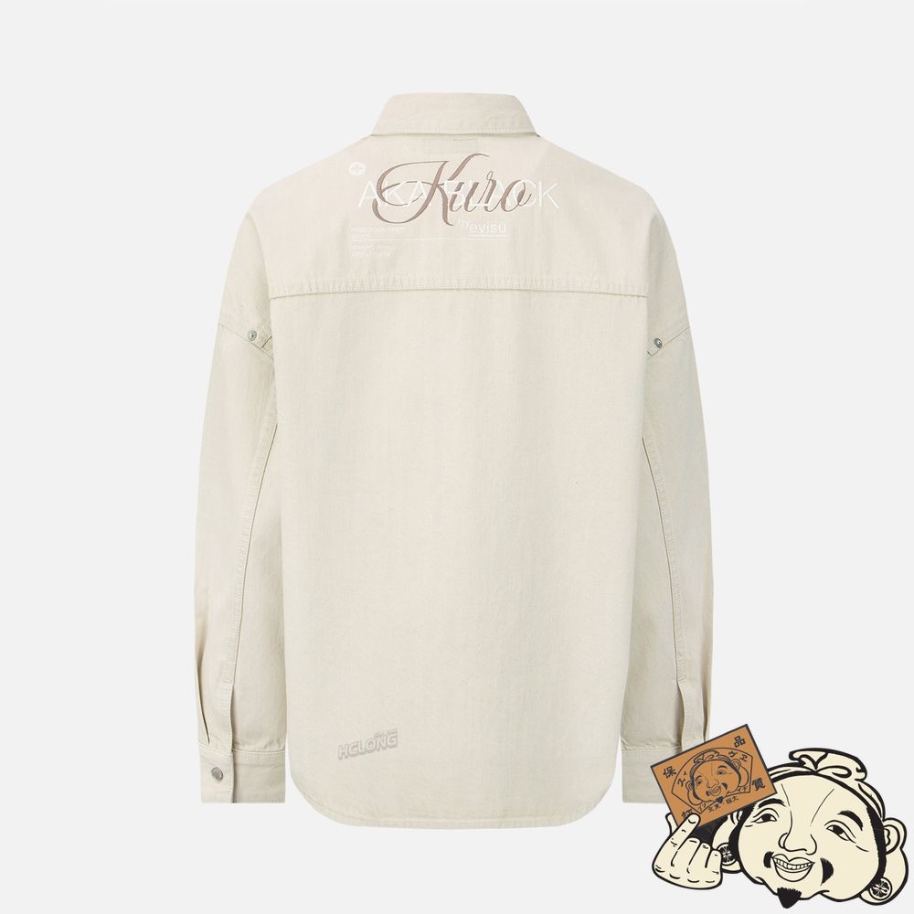 Women Evisu LOGO EMBROIDERED DENIM SHIRT Beige | 893ZYHQFC
