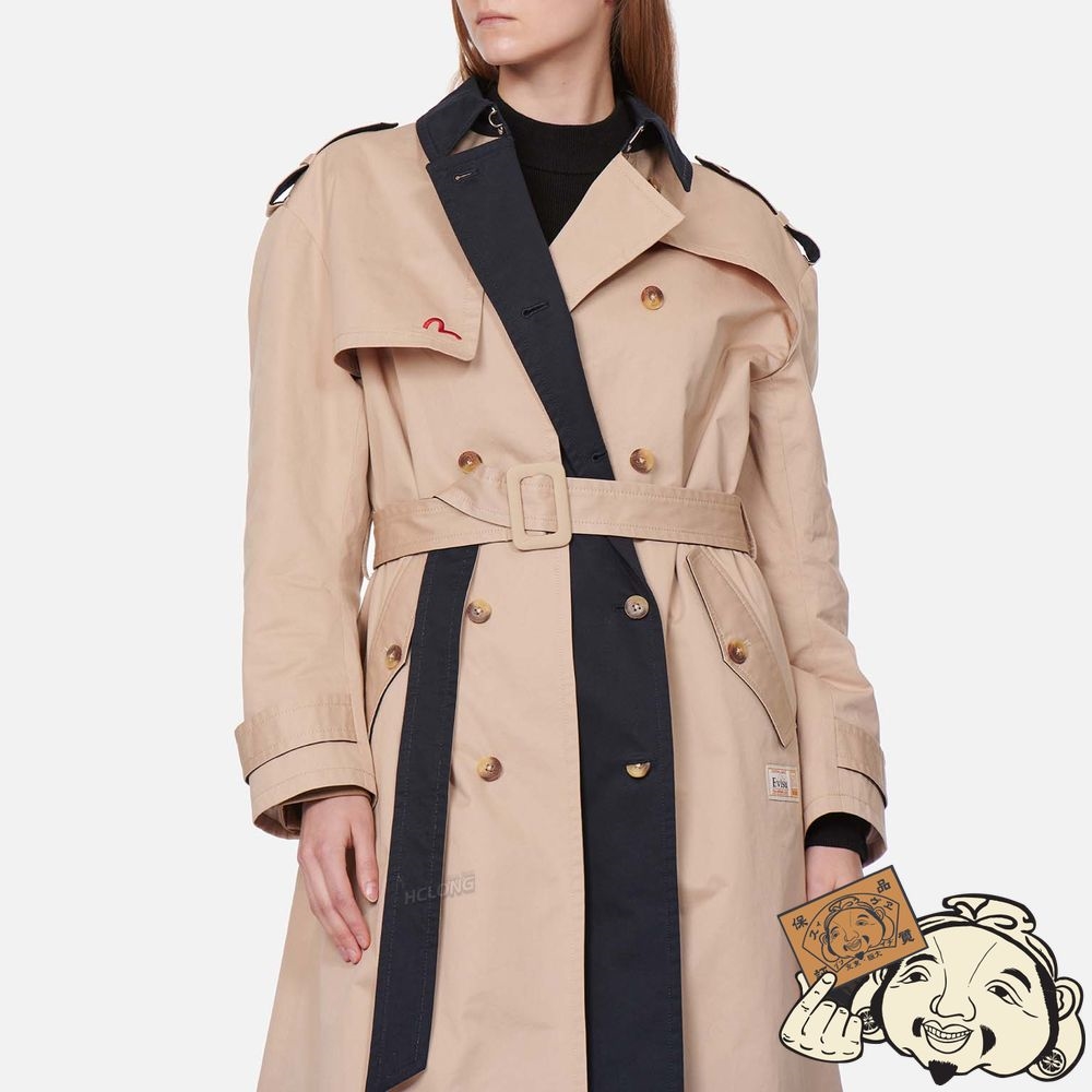 Women Evisu LOGO EMBROIDERED TRENCH COAT Kaki | 859DJPOYB