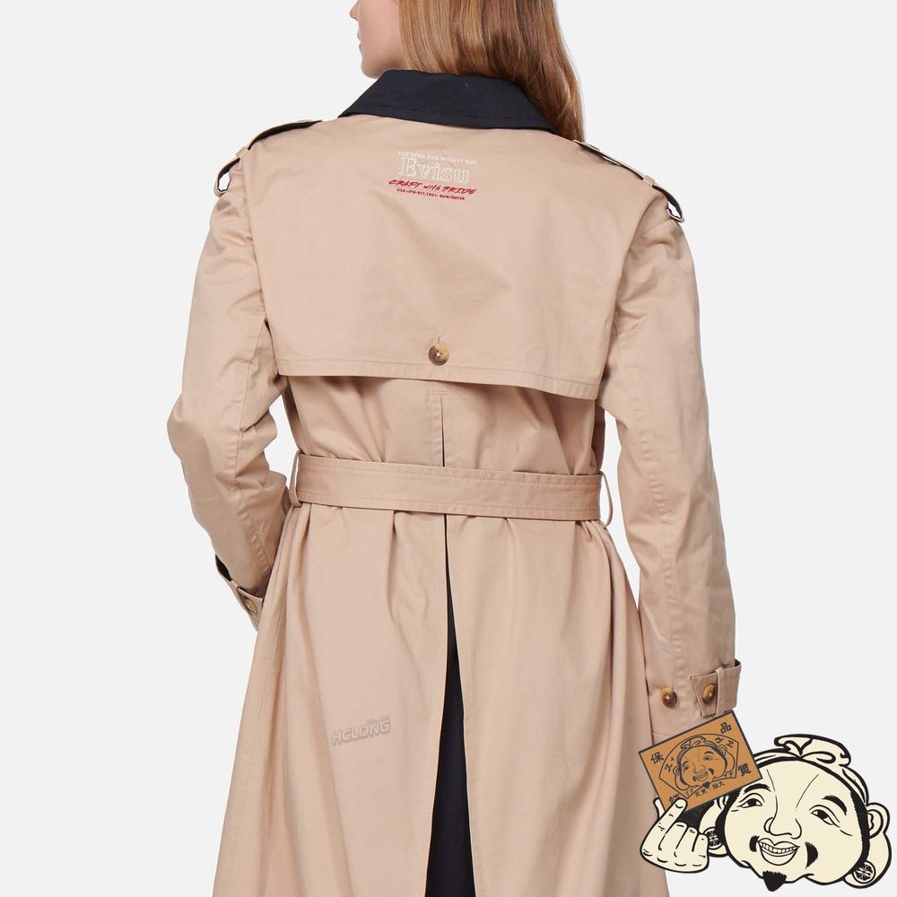 Women Evisu LOGO EMBROIDERED TRENCH COAT Kaki | 859DJPOYB