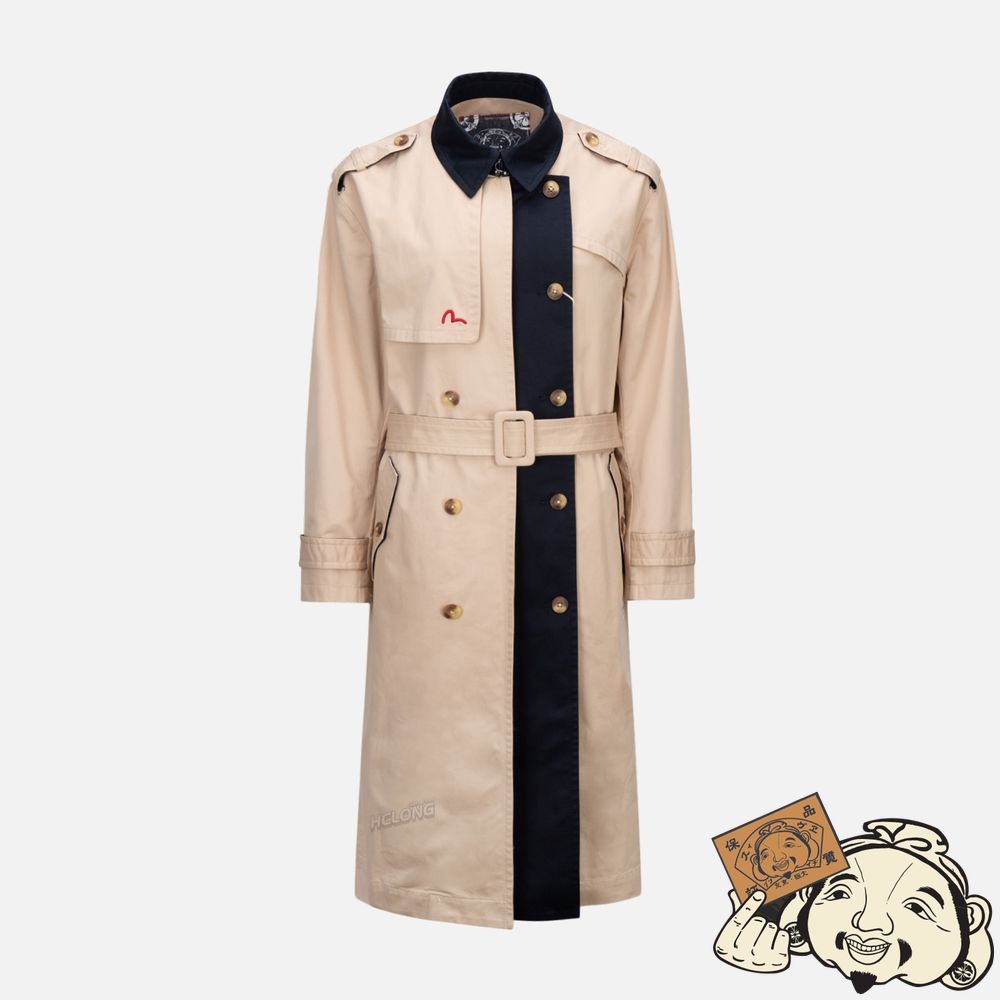 Women Evisu LOGO EMBROIDERED TRENCH COAT Kaki | 859DJPOYB