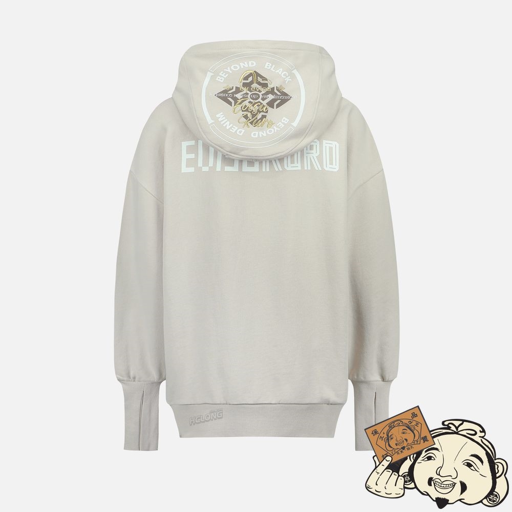 Women Evisu LOGO EMBROIDERY AND KAMON PRINT HOODIE Grise | 573DFRWCB