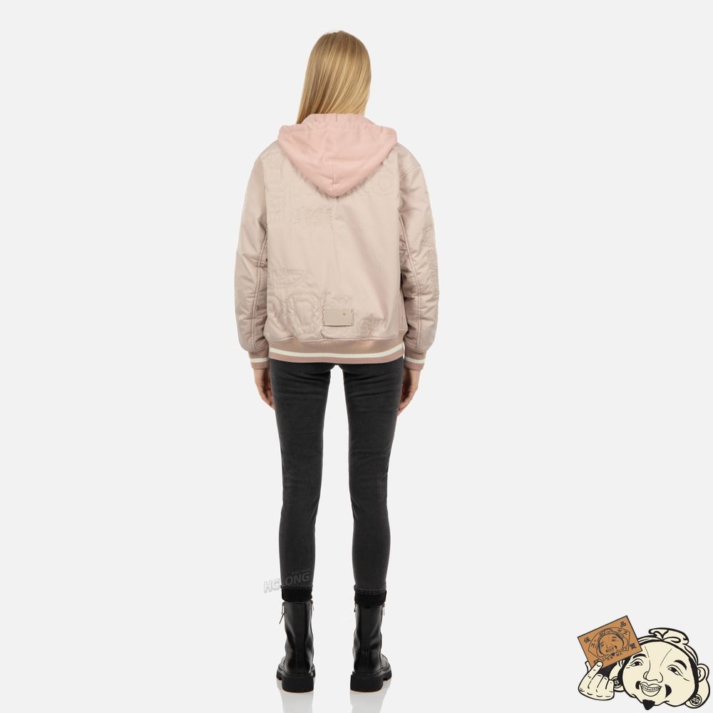 Women Evisu LOGO EMBROIDERY MOCK 2-IN-1 BOMBER JACKET Rose | 486XQFELG