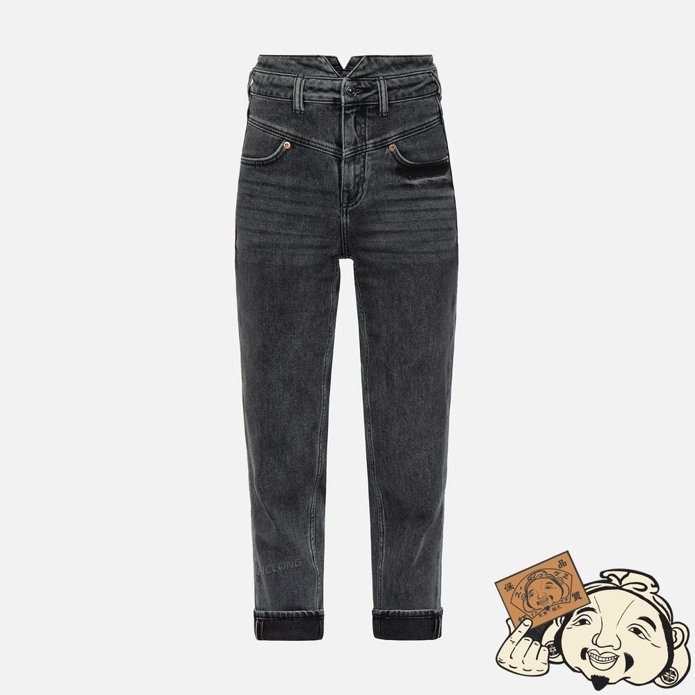 Women Evisu LOGO EMBROIDERY TAPER JEANS Noir | 863TIVWQG