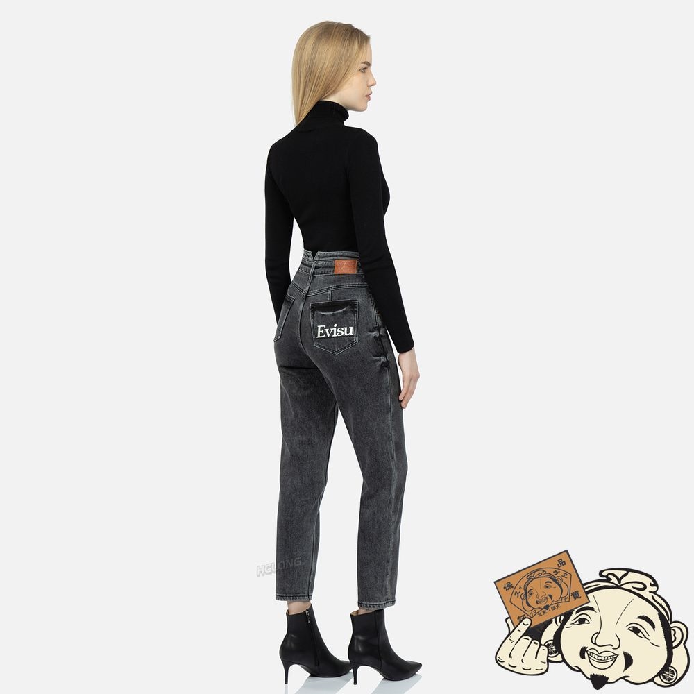 Women Evisu LOGO EMBROIDERY TAPER JEANS Noir | 863TIVWQG