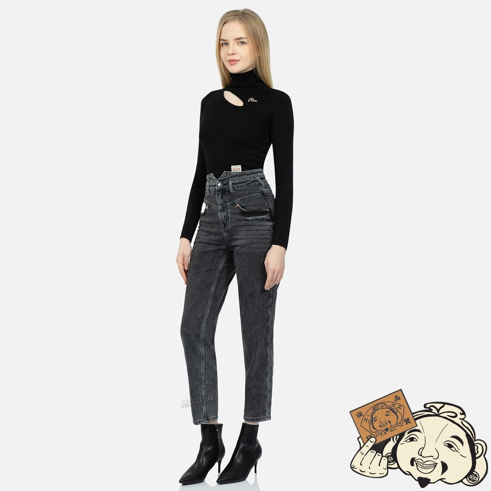 Women Evisu LOGO EMBROIDERY TAPER JEANS Noir | 863TIVWQG