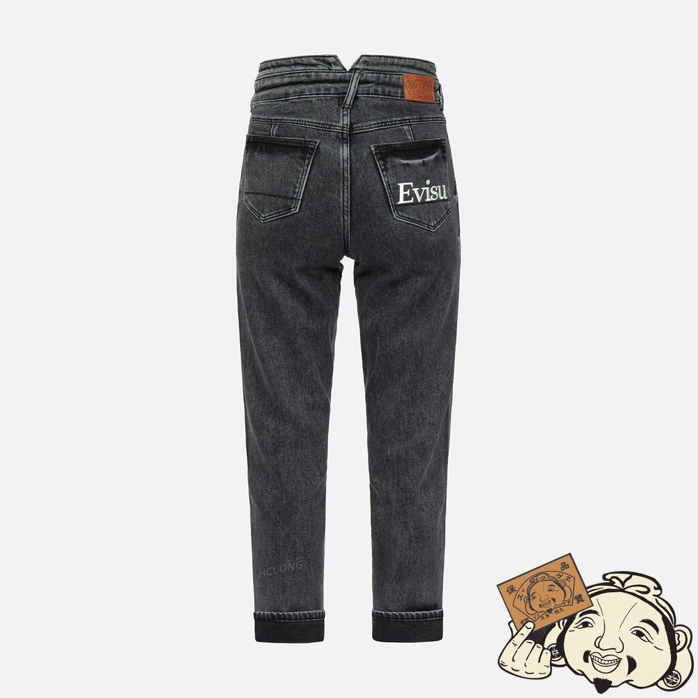 Women Evisu LOGO EMBROIDERY TAPER JEANS Noir | 863TIVWQG