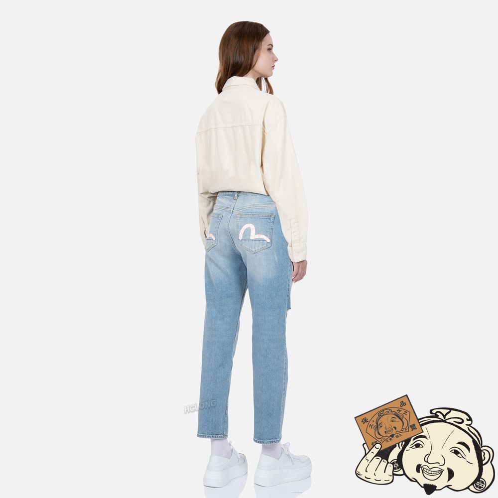 Women Evisu LOGO-PATTERN SEAGULL PRINT RELAX FIT JEANS Indigo | 107YOCAZK