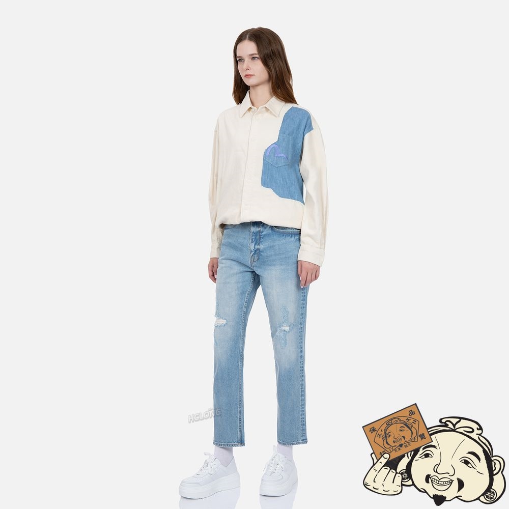 Women Evisu LOGO-PATTERN SEAGULL PRINT RELAX FIT JEANS Indigo | 107YOCAZK