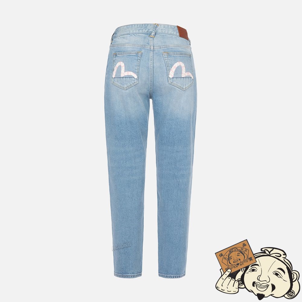 Women Evisu LOGO-PATTERN SEAGULL PRINT RELAX FIT JEANS Indigo | 107YOCAZK