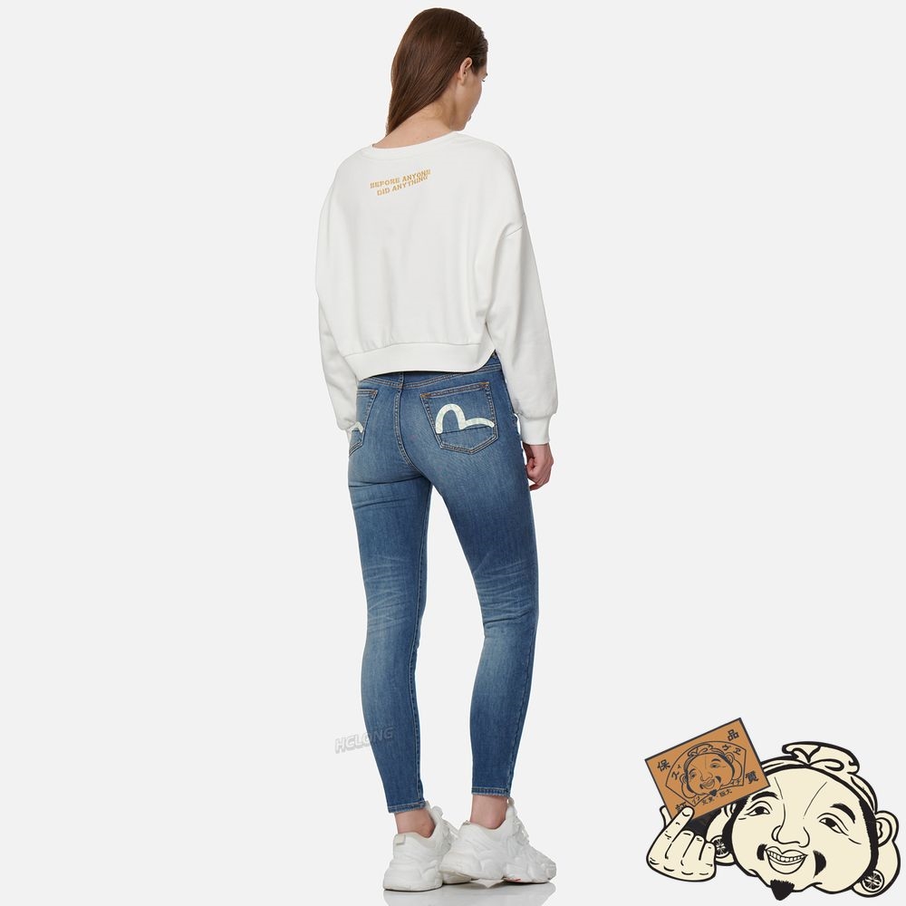 Women Evisu LOGO-PATTERN SEAGULL PRINT SKINNY JEANS Indigo | 468KAJWVU