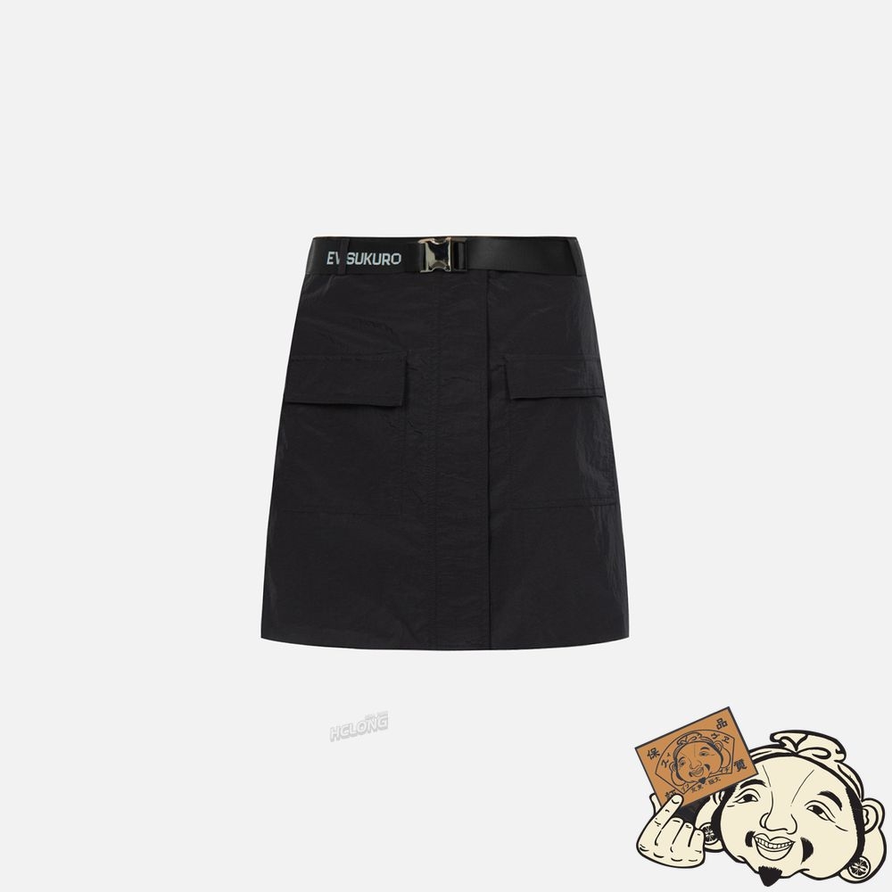 Women Evisu LOGO PRINTED BELT SKIRT Noir | 027BLMNDP