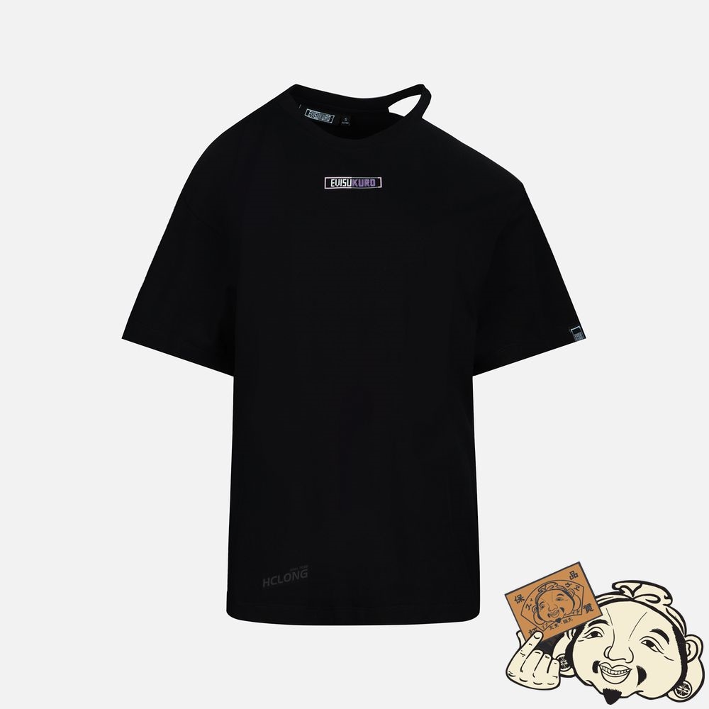 Women Evisu LOGO PRINT COLD-SHOULDER T-SHIRT Noir | 653JYWHOA